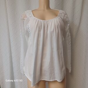 Lucky Brand Wome Size M White Lace Sleeve Blouse